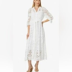 Lilly Pulitzer Amrita Eyelet Midi Dress Women 00 White Soiree Button Up READ
